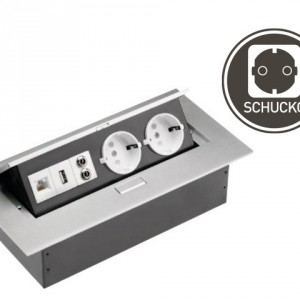 Удлинитель, 2 гнезда SCHUCKO, вход USB, Minijack, Ethernet, алюминий AE-PB02GS-53